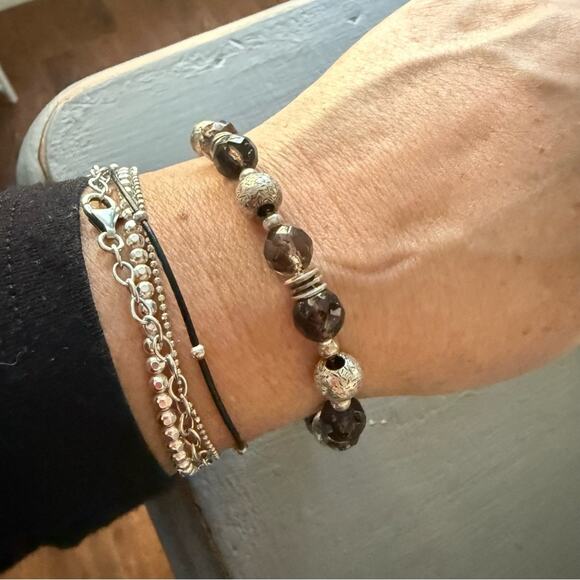 Silpada 925 Sterling Silver Smoky Quartz Beaded Bracelet - Picture 2 of 10